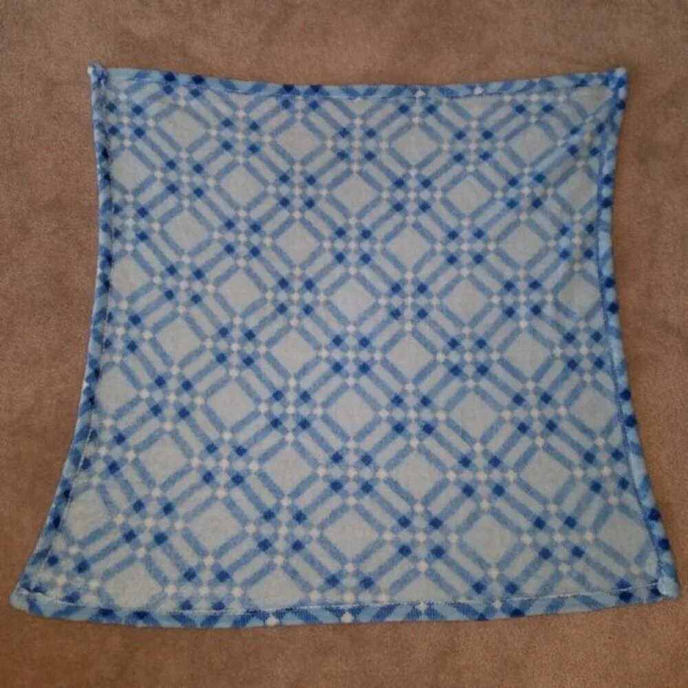 Blue White Plaid Fleece Baby Blanket Lovey Soft Square 28